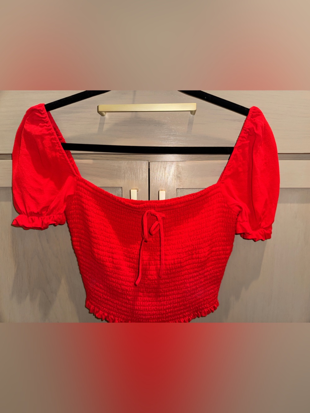 Wilfred Red Smocked Off-Shoulder Crop Top